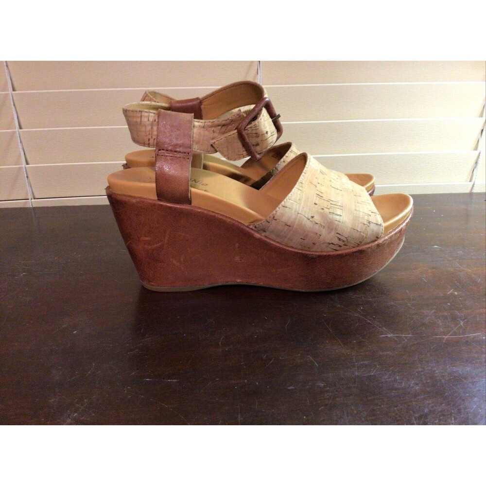 Kork Ease Keirn Womens Wedge Sandal Cork Brown Leather Platform Ankle Strap Sz 6